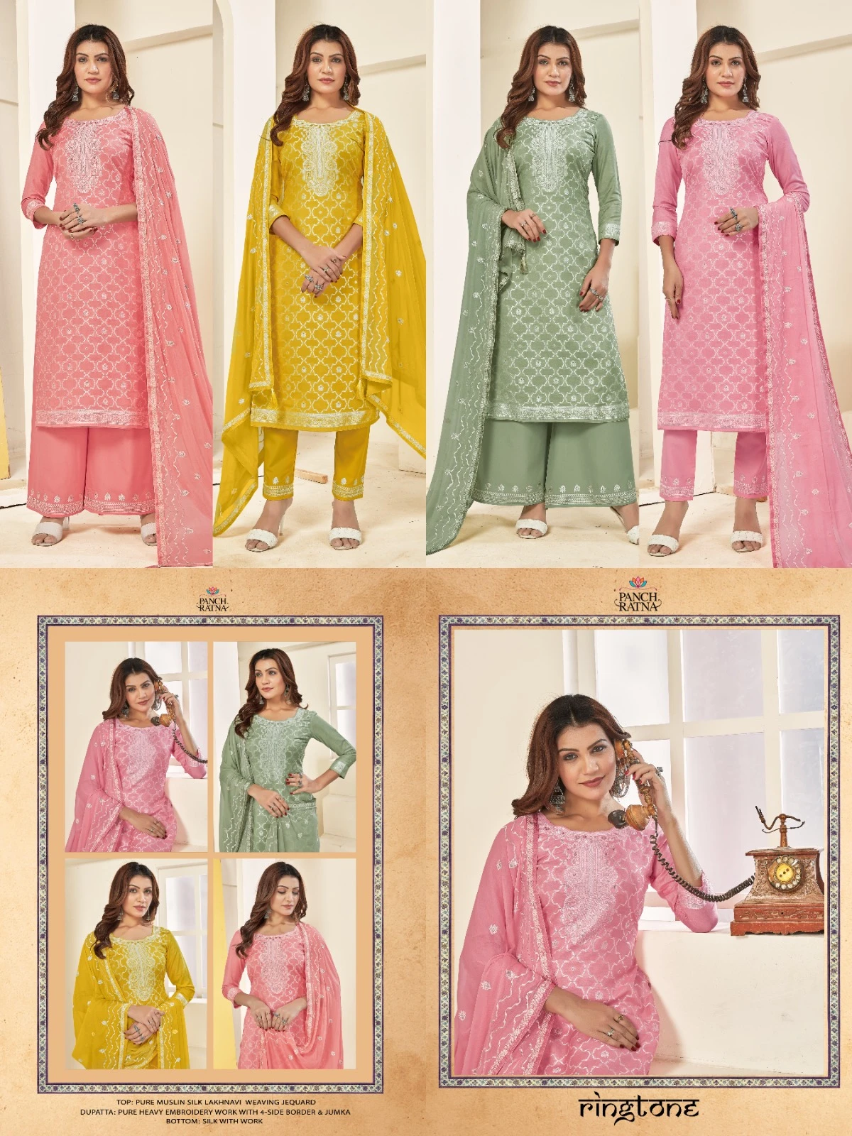 Panch Ratn Ringtone Pure Muslin Silk Wholesale Fancy Salwar Suit Catalog — Wholesale Salwar Suits, MPA wholesale from Surat — view 5